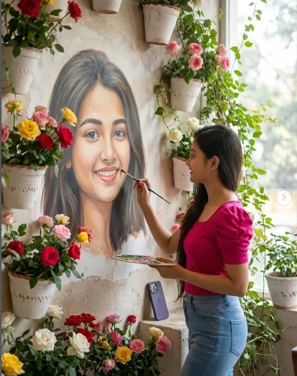 Hyper-Realistic Self-Portrait Mural Wall Painting AI Image Prompt Original