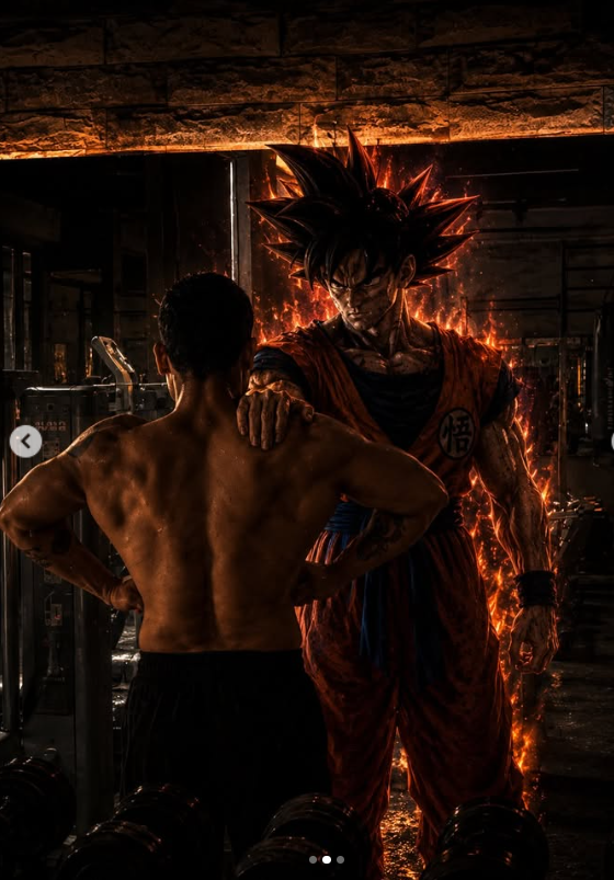Ultra-Realistic Goku Gym Motivation Cinematic AI Image Prompt Original