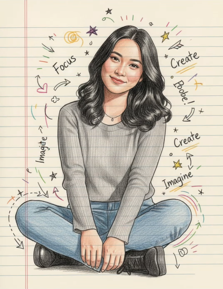 Hand-Drawn Notebook Doodle Sketch Portrait from Reference Photo Original
