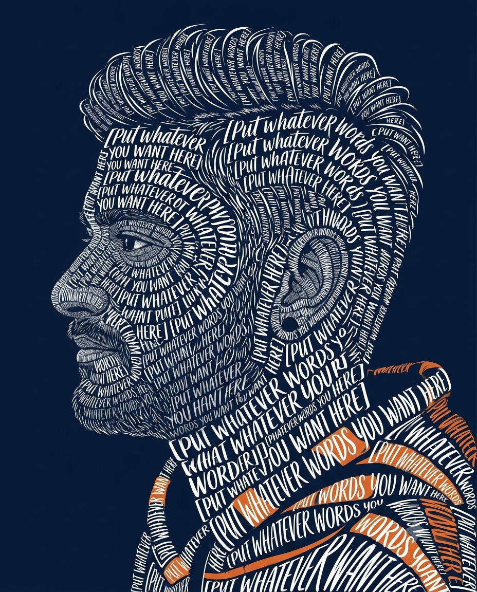 Custom Typographic Calligraphy Side Profile Portrait AI Image Prompt (8K) Original