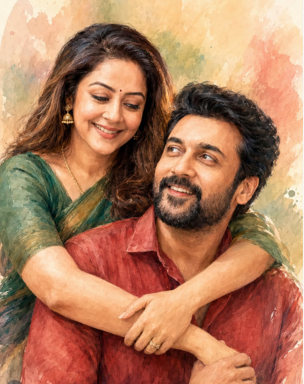 Romantic South Indian Couple Watercolor Oil Painting AI Prompt with Exact Face Preservation Original