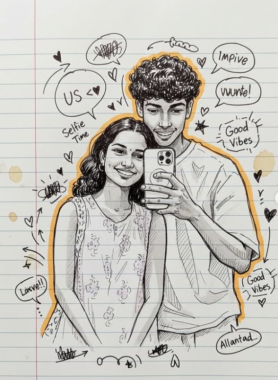 Hand-Drawn Notebook Doodle Selfie Sketch AI Portrait Prompt | Pinterest Ink Illustration Original
