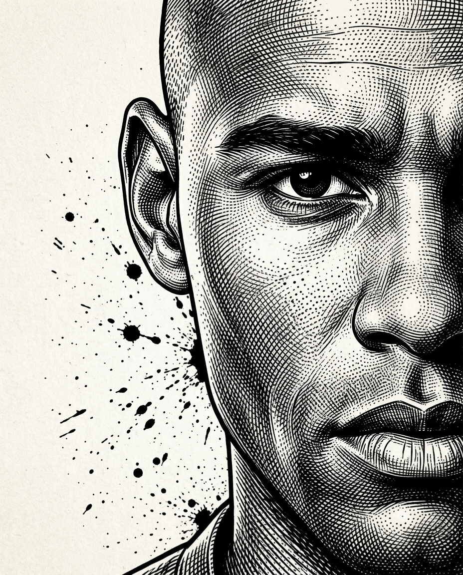 Black & White Ink Engraving Portrait AI Prompt | Cinematic Action Poster Original