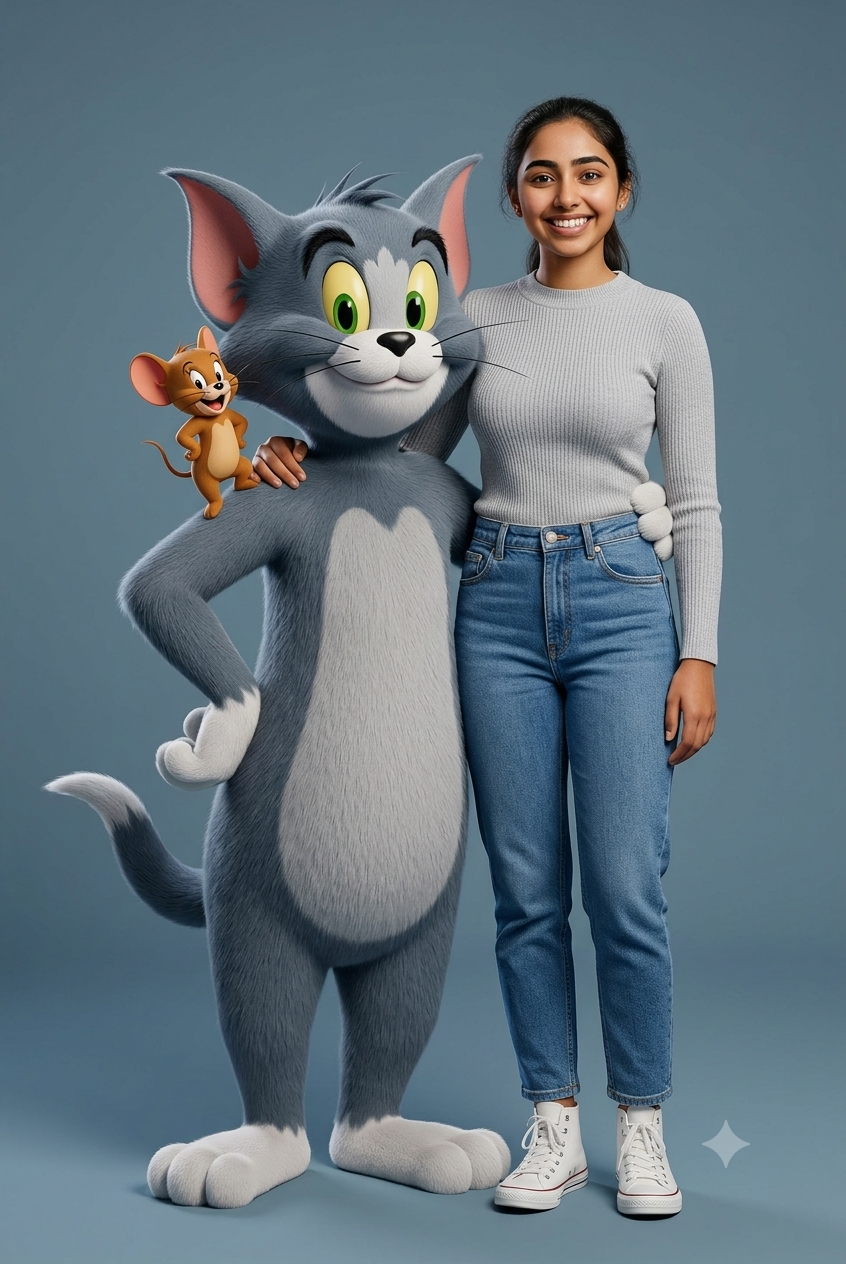 Hyper-Realistic Portrait with Giant 3D Tom & Jerry AI Image Prompt Original