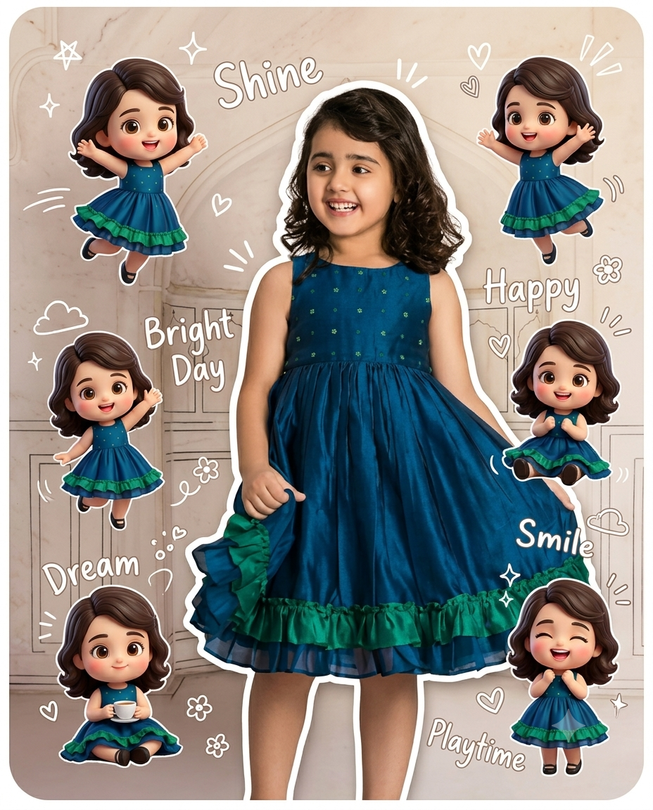 Cute Korean 3D Chibi Portrait with Doodle Art and Mini Character Stickers Original