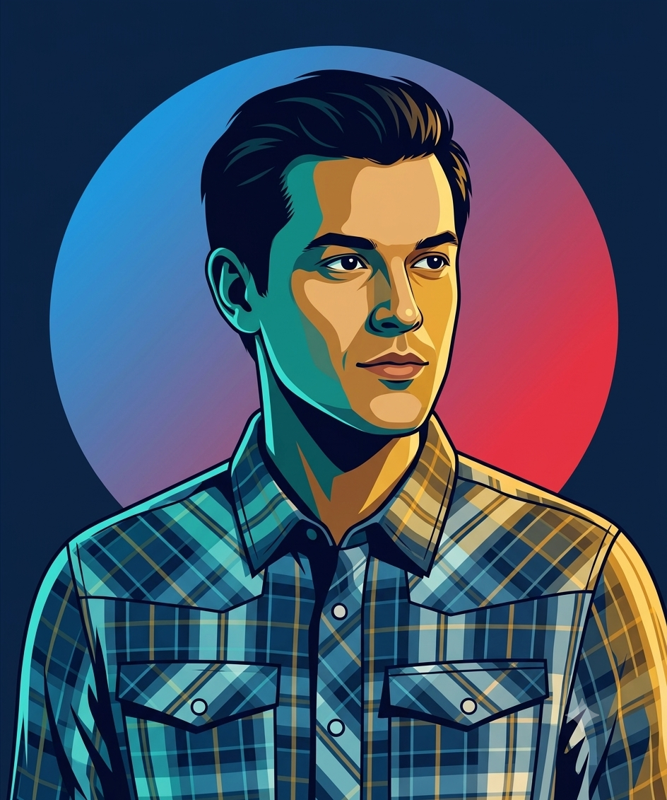 Modern Flat Vector Portrait with Split Teal & Coral Lighting AI Prompt Original