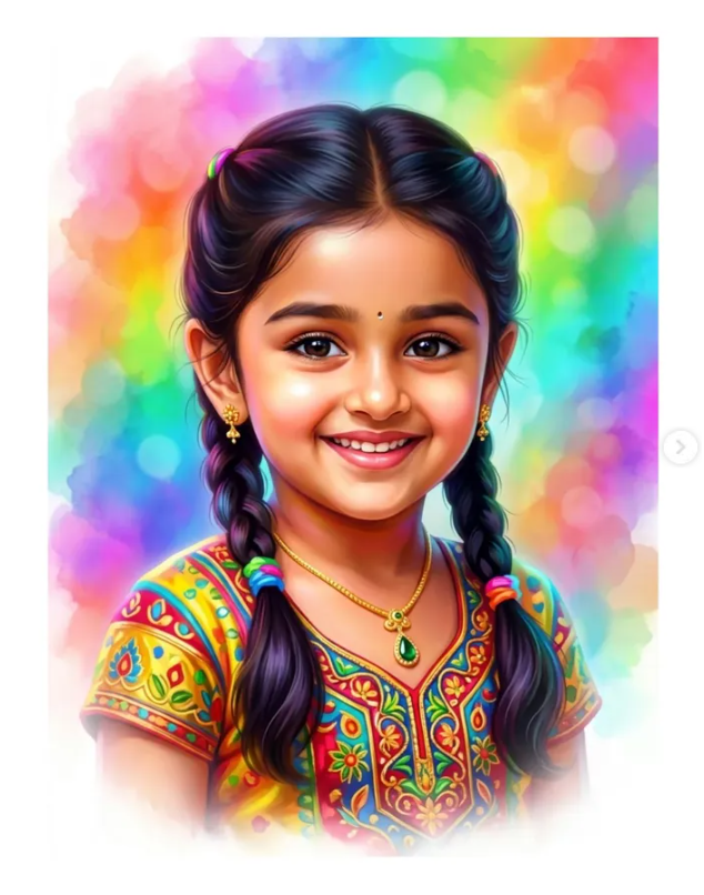 Cute South Indian Baby Girl Digital Painting AI Image Prompt | Ultra-Detailed Fantasy Portrait Original