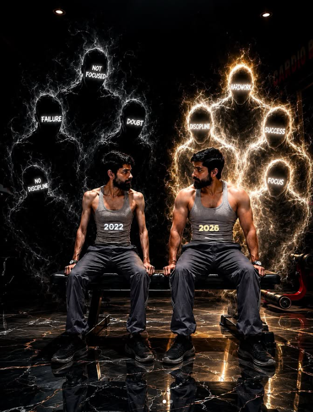 Ultra Realistic Gym Transformation Poster with Past vs Future Self Original