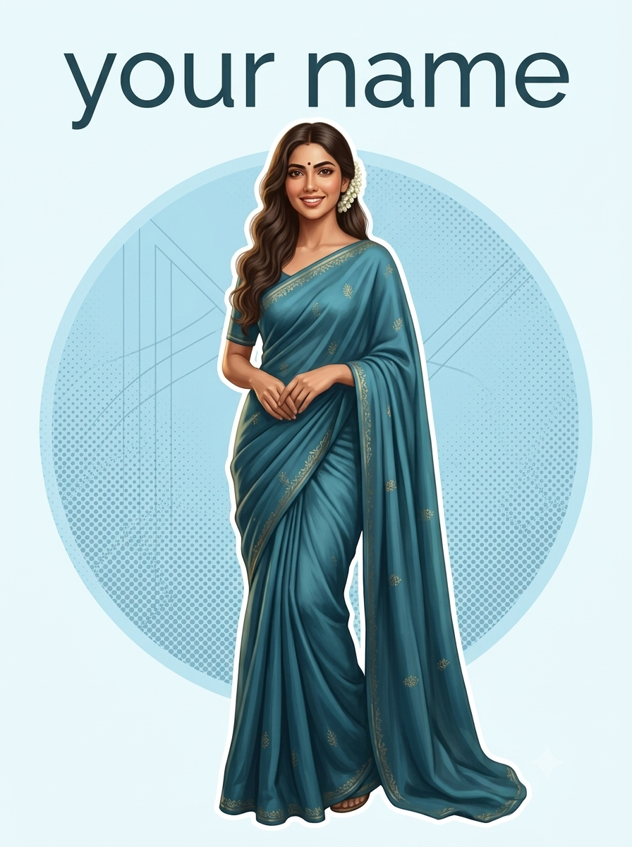 Modern South Indian Woman Saree Poster Digital Illustration AI Prompt Original