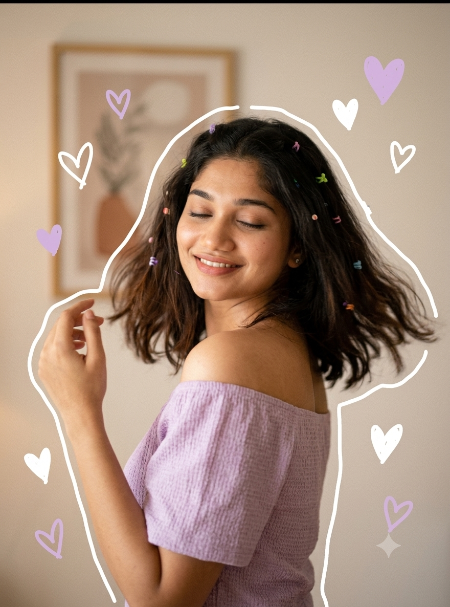 Cute Aesthetic Indoor Portrait with Doodle Art | Soft Girl AI Photo Prompt Original