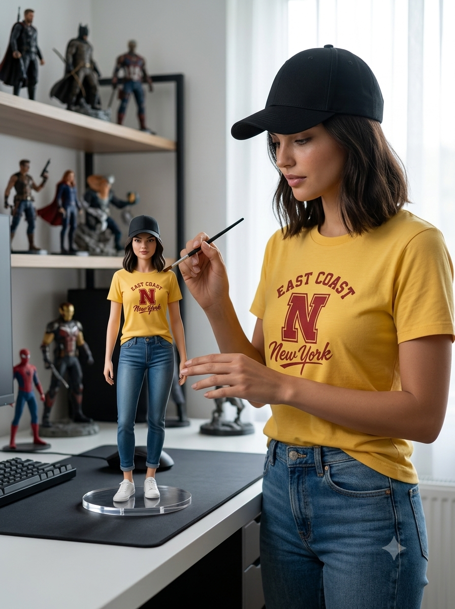 Realistic 1/7 Scale Figurine on Desk with Creator Cleaning Scene AI Prompt Original