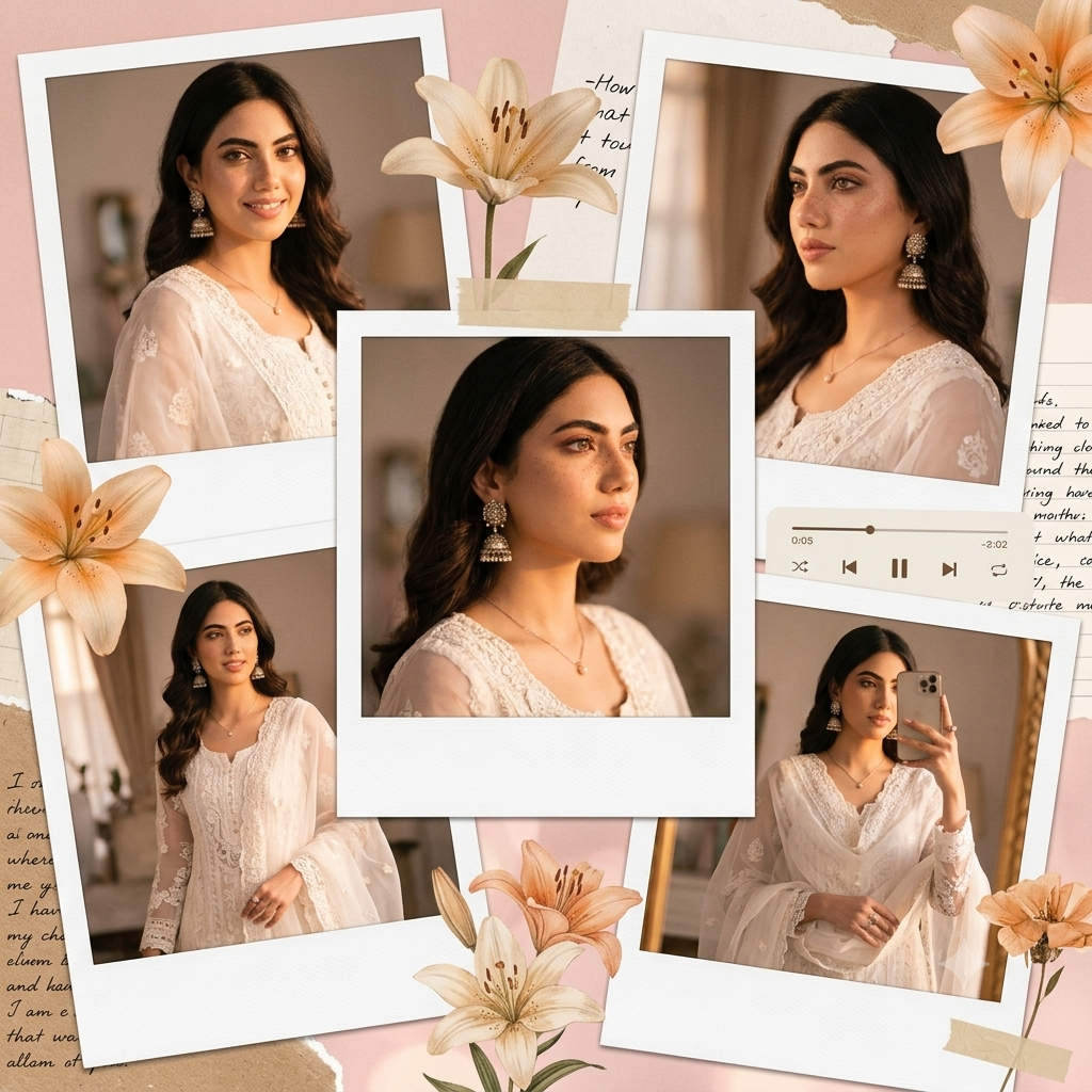 Ultra-Realistic Indian Woman Cinematic Scrapbook Collage AI Prompt