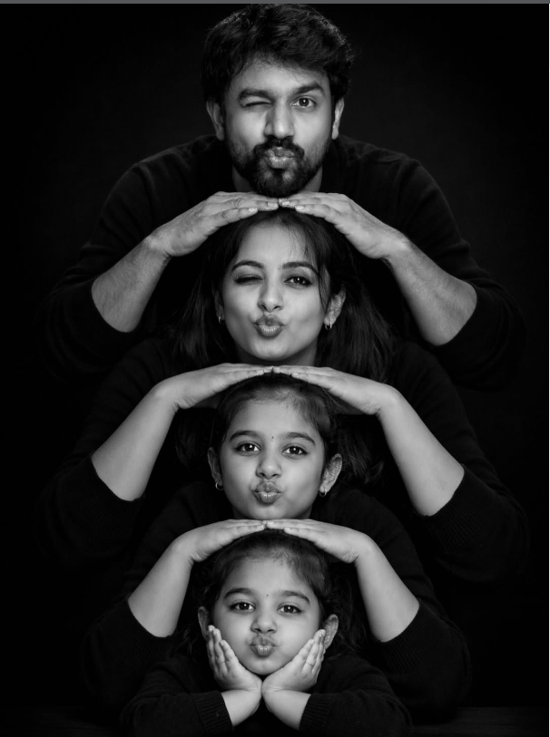 Creative Black and White Family Studio Portrait AI Photo Editing Prompt Original