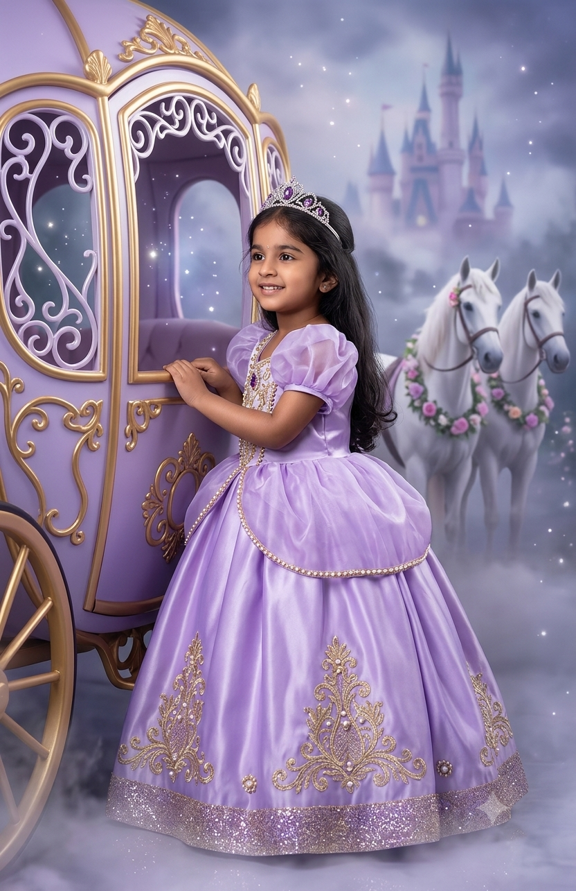 Hyperrealistic Fairytale Princess Portrait AI Image Prompt | Sofia-Inspired Royal Carriage Original