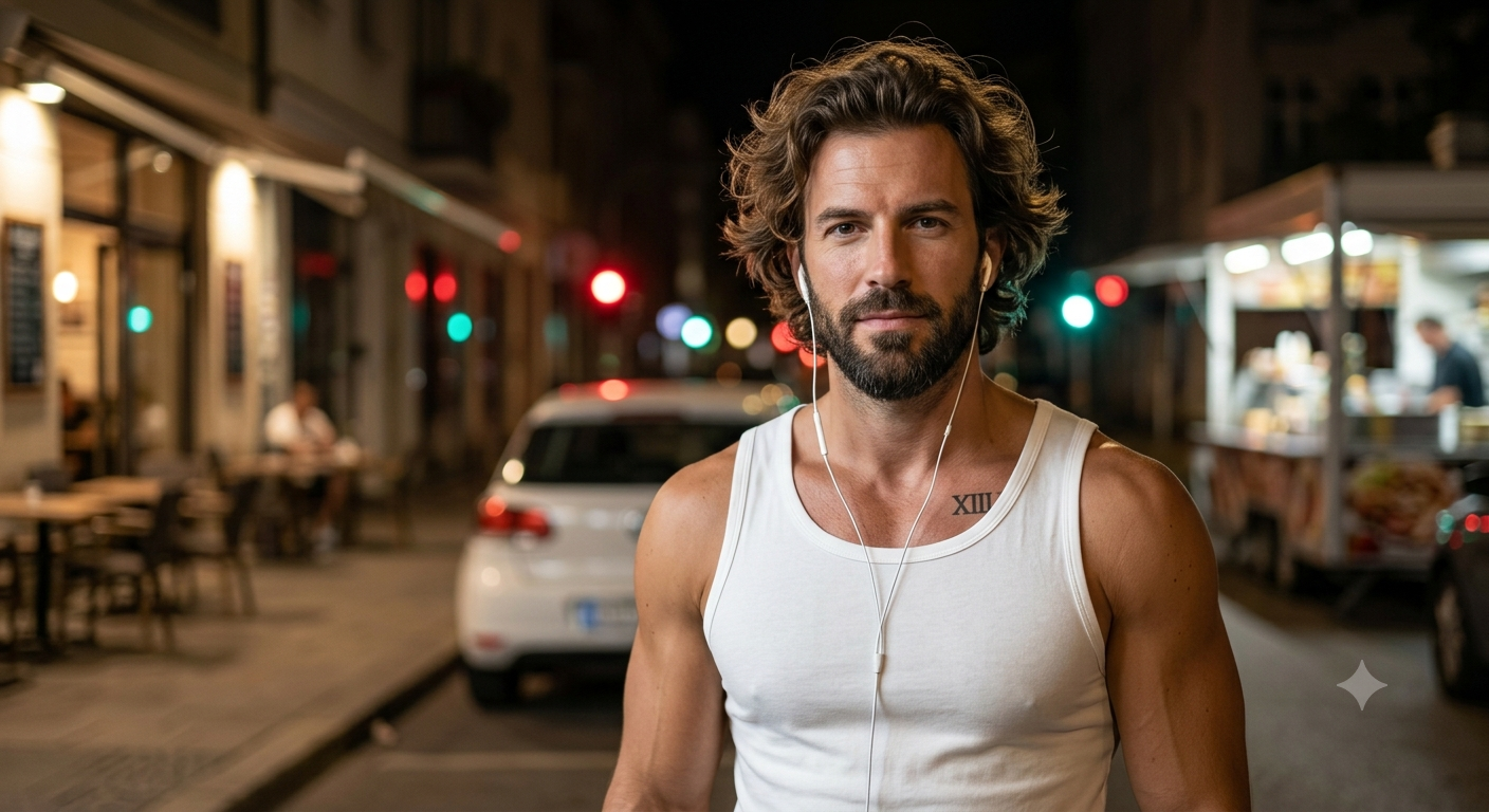 Ultra-Realistic Night Street Portrait with Gym Selfie AI Image Prompt Original