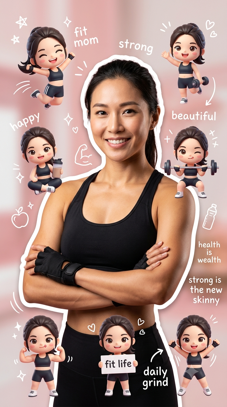 Cute 3D Chibi Fitness Portrait with Korean Aesthetic Doodles AI Prompt Original