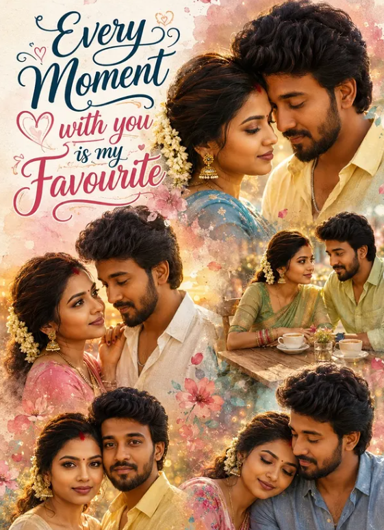 Romantic Indian Couple Watercolor Collage Poster with Dreamy Wedding Love Story Original