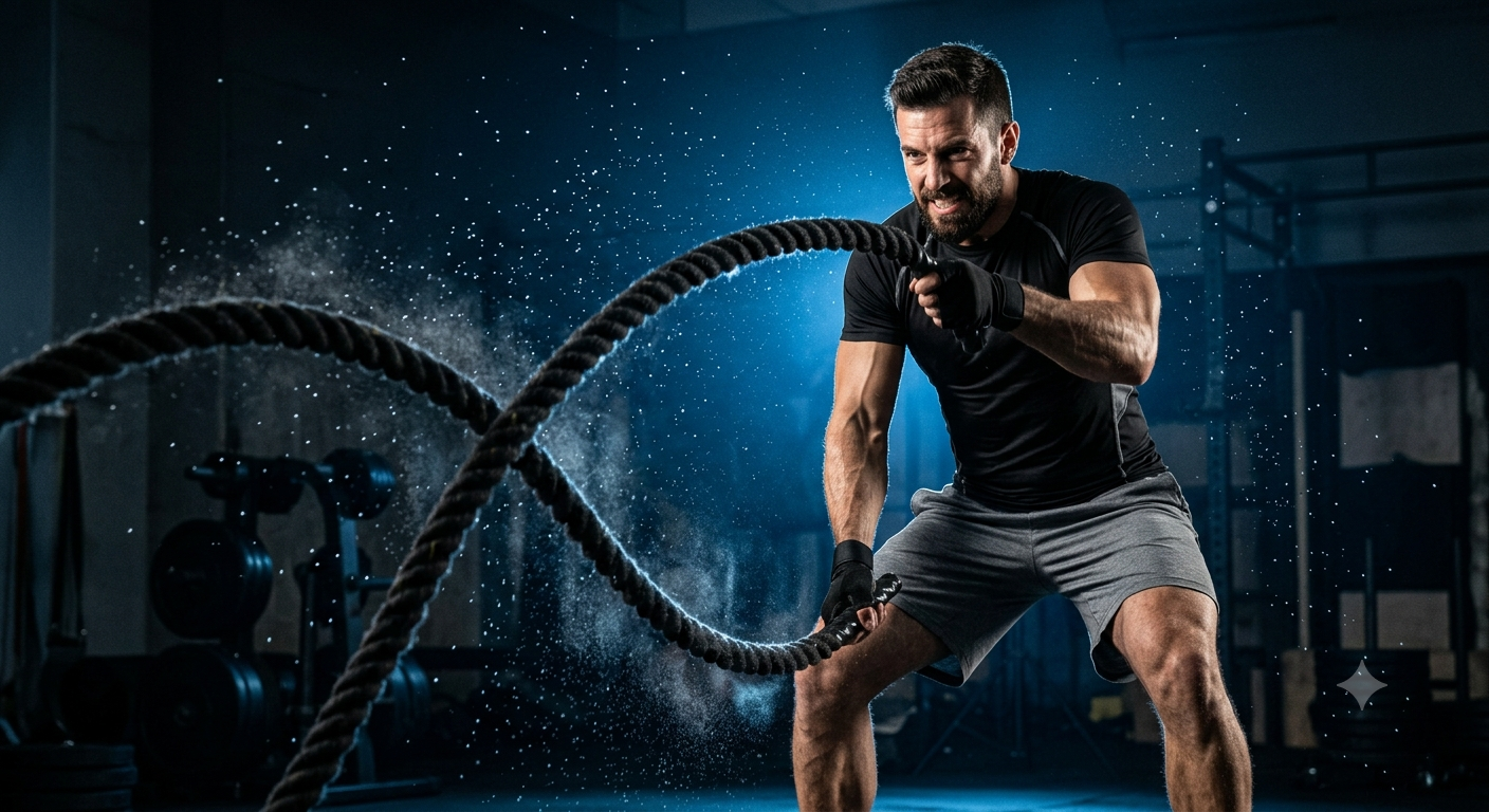 Ultra Realistic Battle Rope Workout Action Shot AI Image Prompt Original
