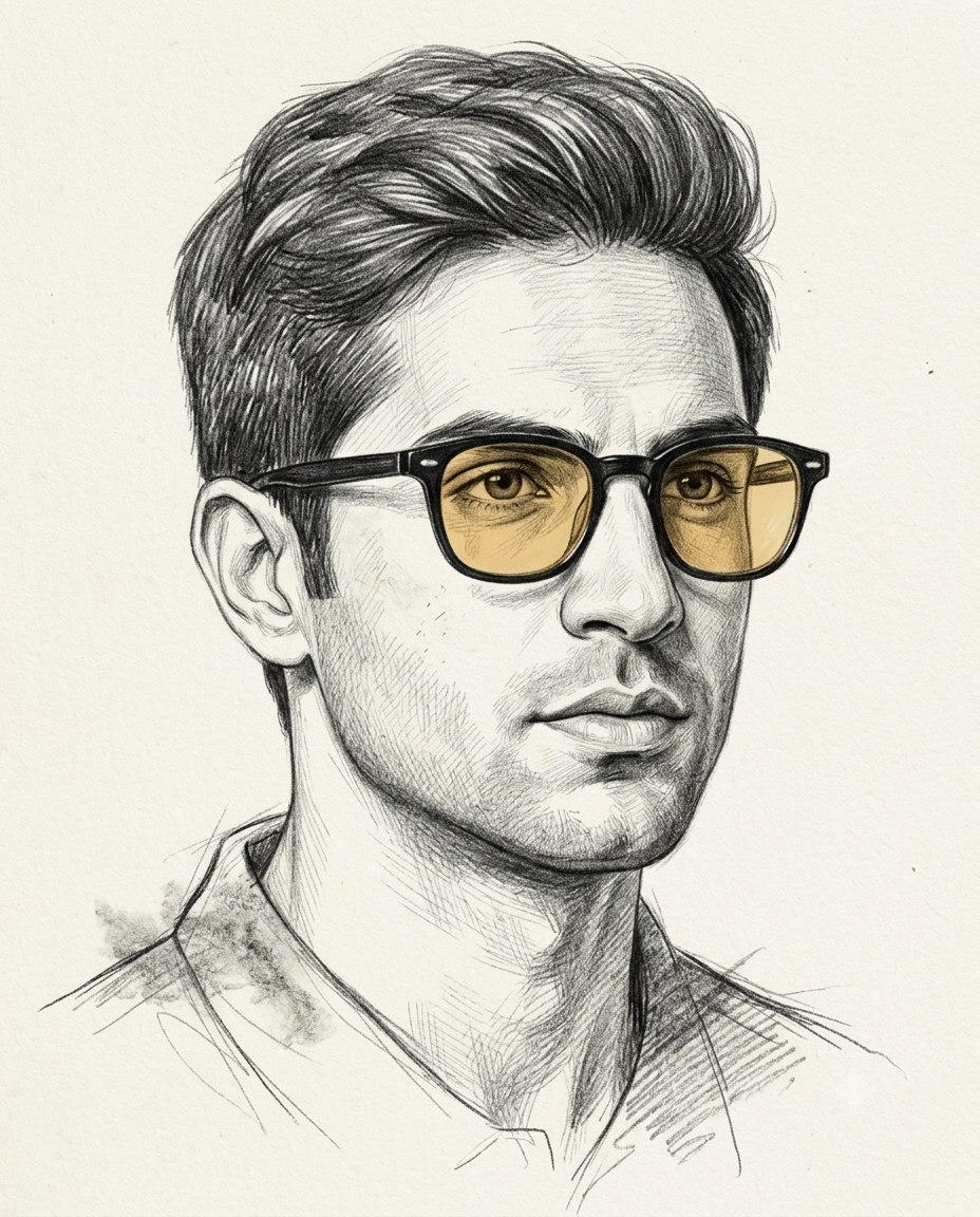 Ultra-Realistic Graphite Pencil Portrait with Amber-Tinted Glasses AI Image Prompt Original