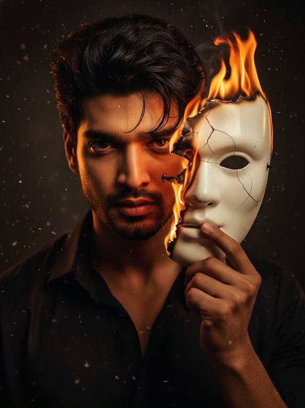 Hyperrealistic Burning Mask Portrait AI Image Prompt | Identity & Transformation Original