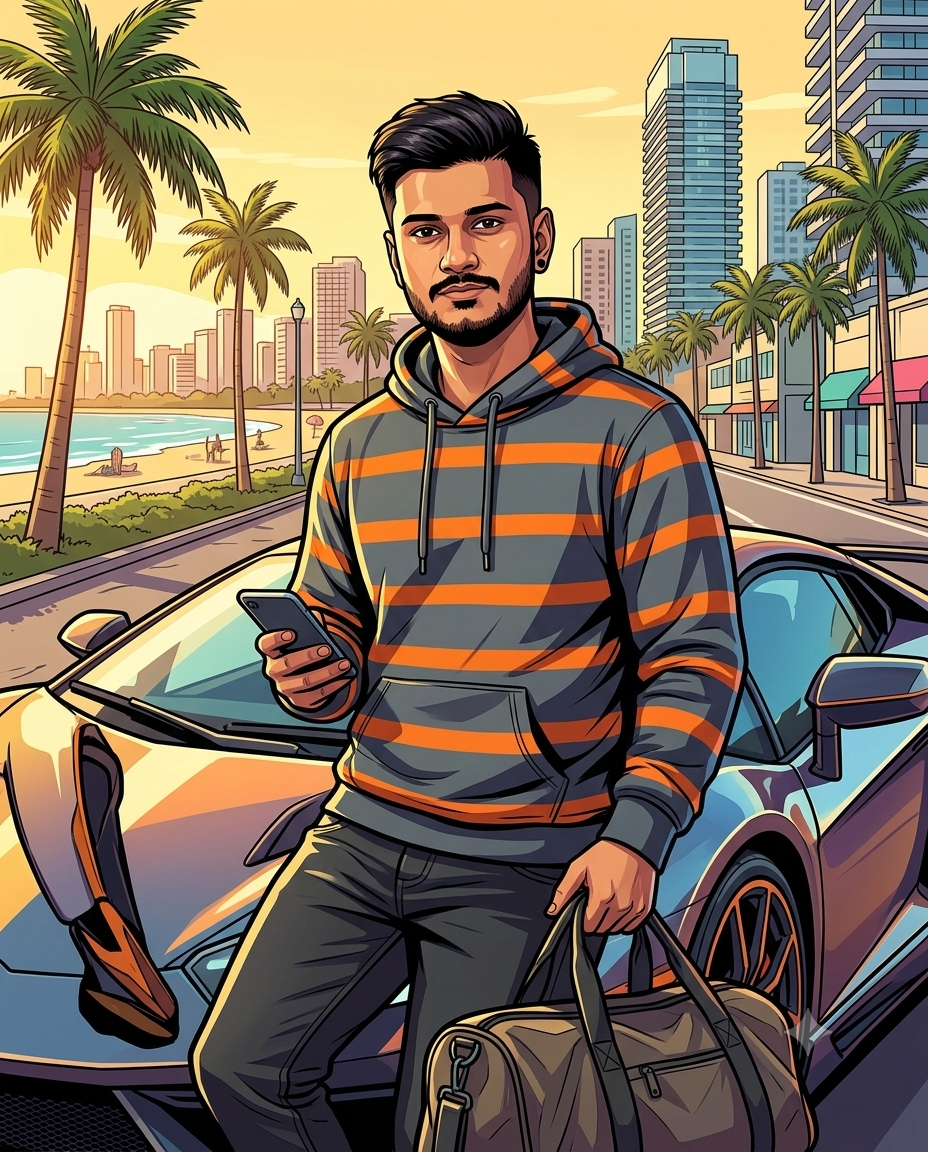 GTA 6 Loading Screen Style Portrait AI Image Prompt | Rockstar Vector Art Original