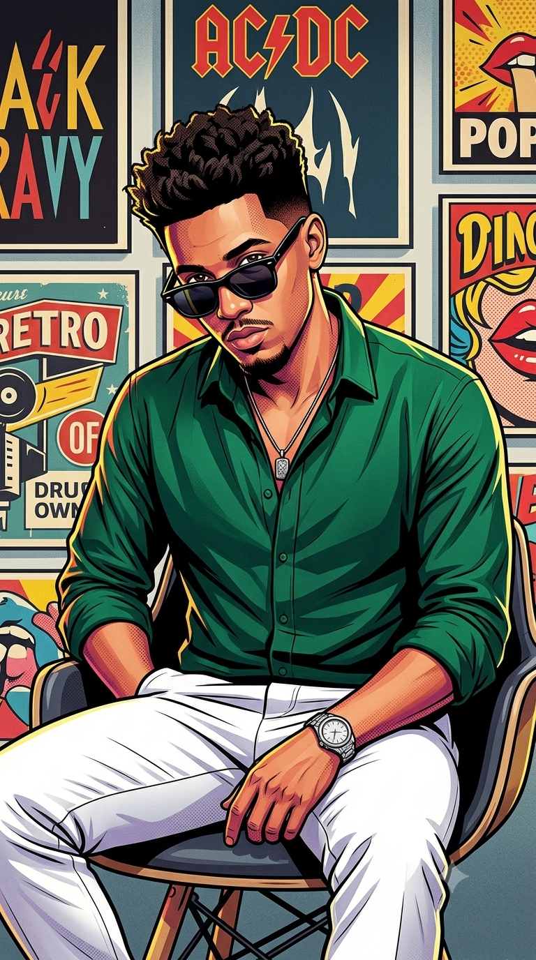 Ultra-Detailed Pop Art Portrait of a Confident Man with Vintage Gallery Background Original