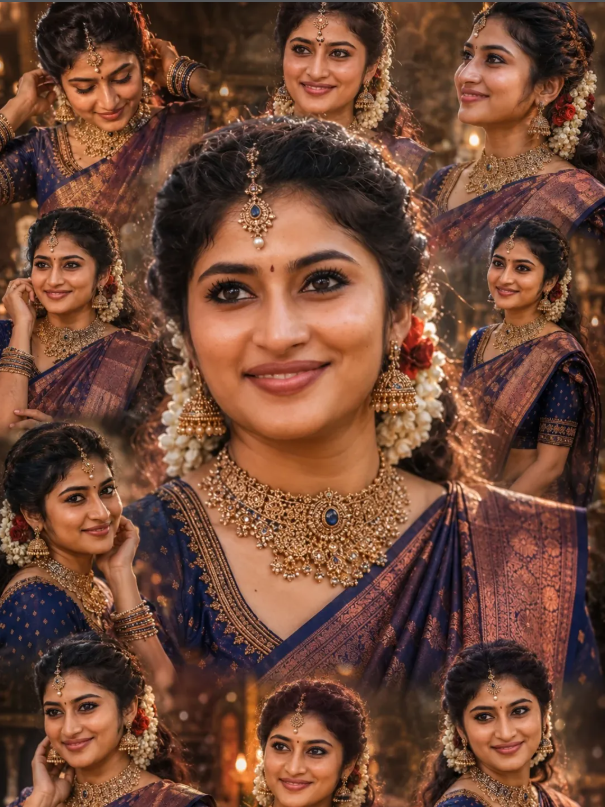 Cinematic South Indian Bridal Poster with Multi-Pose Background | Ultra Realistic 8K AI Prompt Original