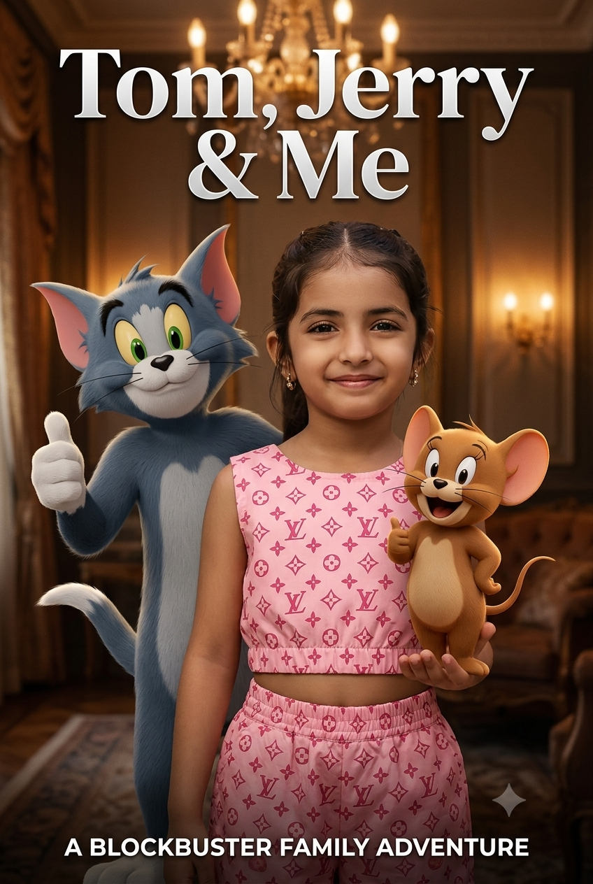 Hyper-Realistic Tom & Jerry Movie Poster with Girl AI Image Prompt Original