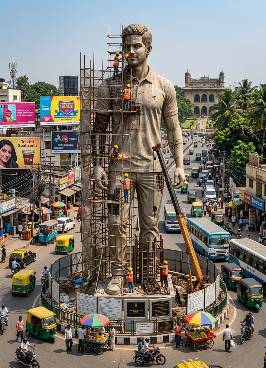 Hyper-Realistic Giant Statue Under Construction in Bangalore AI Image Prompt Original