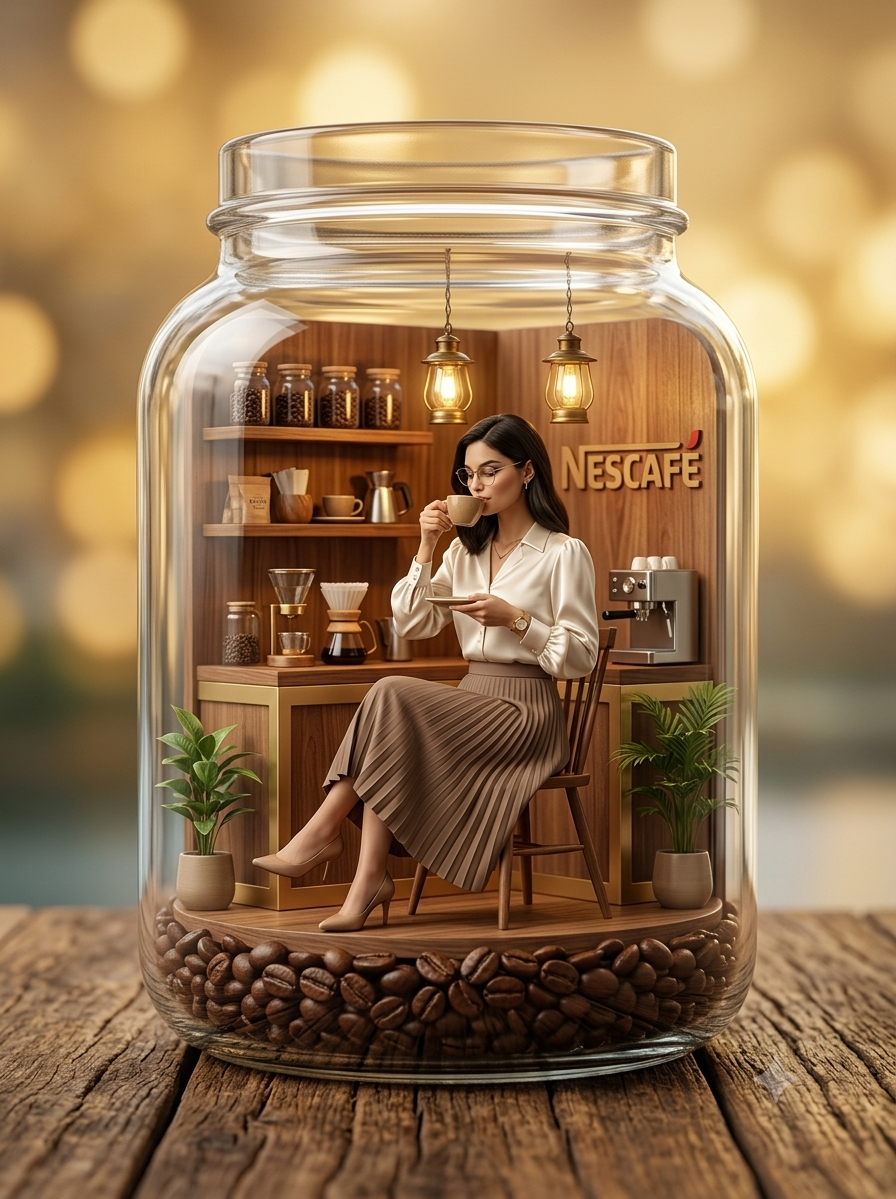 Ultra-Realistic Miniature Coffee Boutique in Glass Jar with Stylish Girl | 8K Cinematic AI Prompt Original