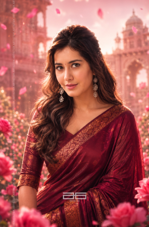Dreamy South Indian Tollywood Movie Poster AI Image Prompt with Silk Saree & Romantic Palace Background Original