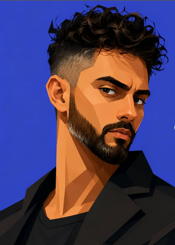 Bold Geometric Cartoon Character Portrait in Modern 2D Animation Style Original