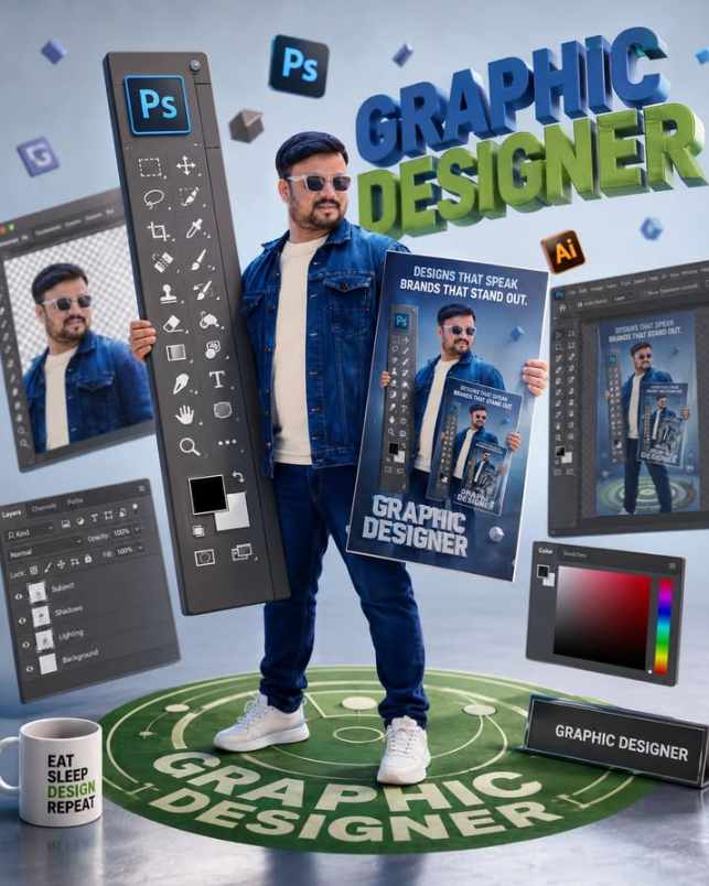 Surreal Graphic Designer Photoshop 3D Poster Portrait Prompt Original