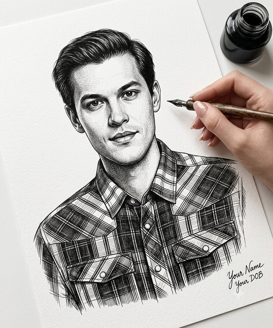Hyper-Realistic Monochrome Ink Sketch Portrait from Reference Photo Original