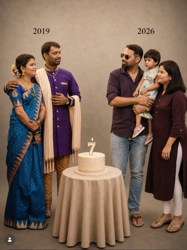 Emotional Family Timeline Portrait AI Prompt | Wedding 2019 to Family 2026 Original