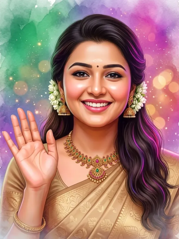 Hyper-Realistic South Indian Woman Digital Painting Portrait AI Prompt (4:5) Original