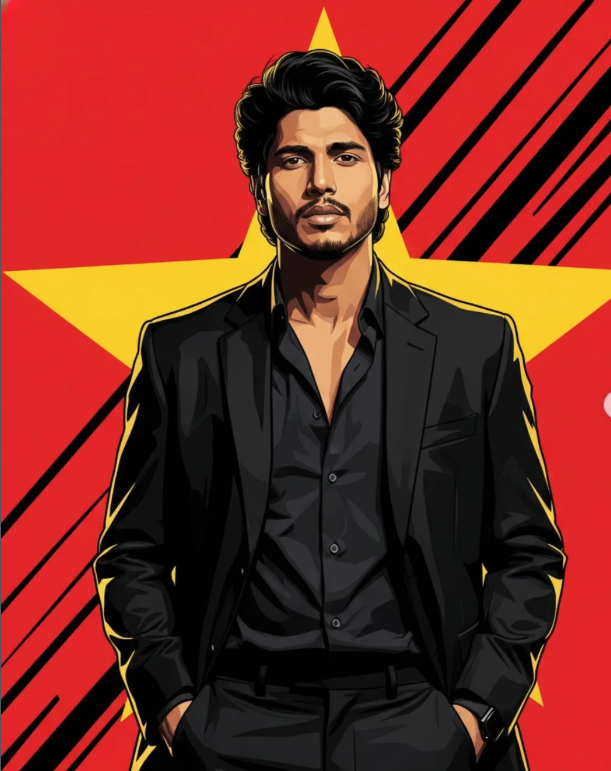 Cinematic Graphic Novel Hero Poster AI Image Prompt | Bold Red Background Original