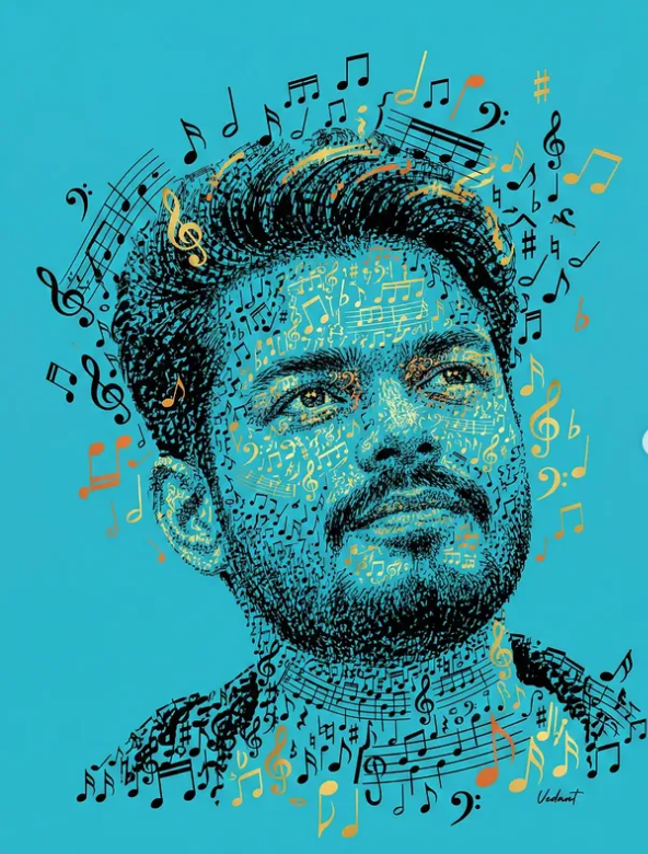 Music Note Mosaic Portrait AI Image Prompt | Typographic Musical Face Art Original