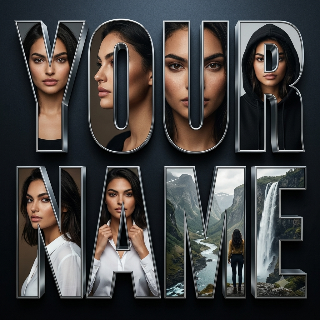 Premium 3D Name Typography Photo Mask Portrait Poster AI Image Prompt Original