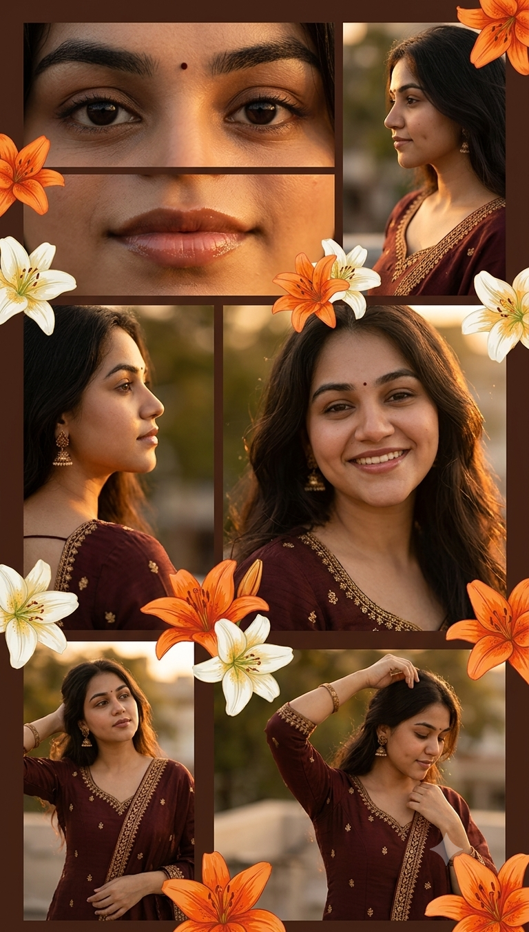 Ultra-Realistic South Indian Woman Cinematic Collage Portrait AI Image Prompt Original