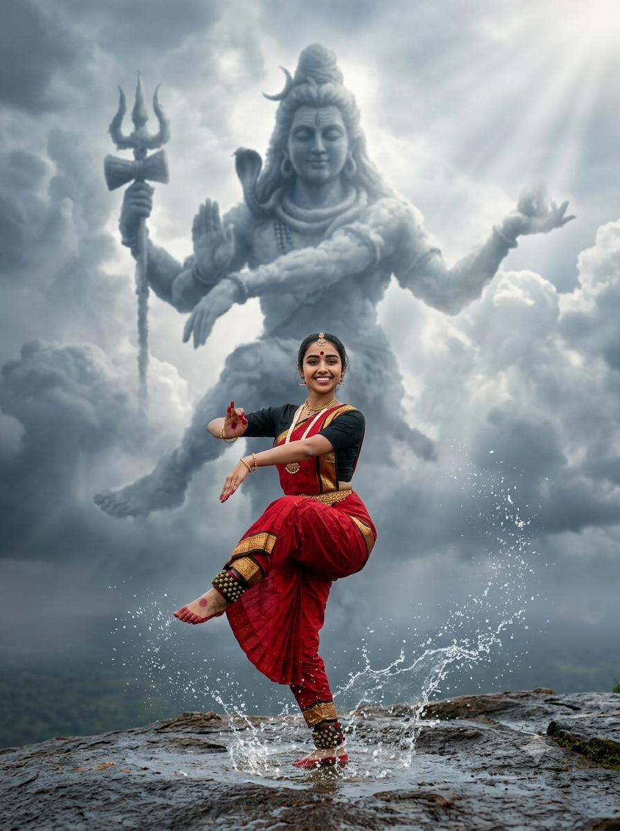 Ultra-Realistic Bharatanatyam Nataraja Pose with Divine Lord Shiva Cloud Portrait AI Prompt Original