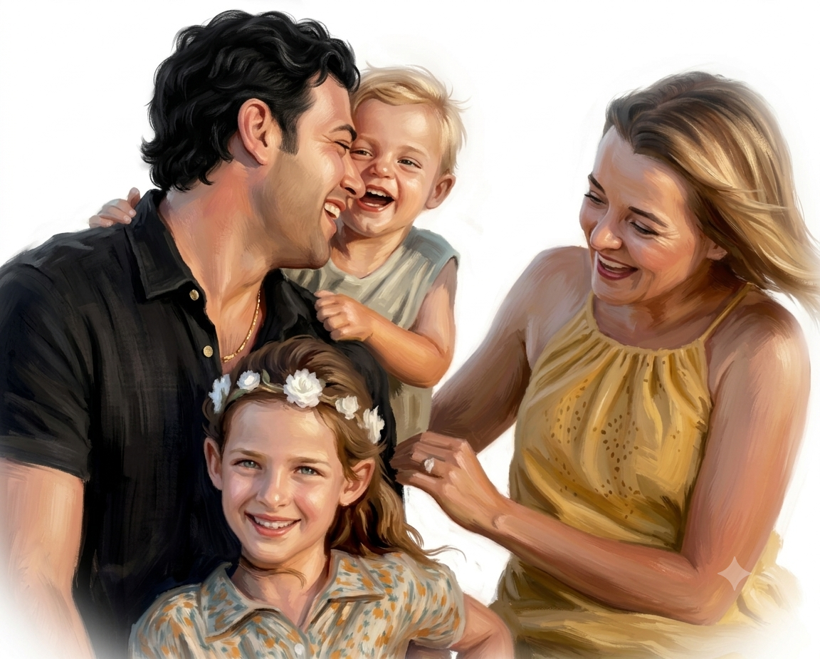 Ultra-Realistic Indian Family Digital Oil Painting Portrait in 8K Original
