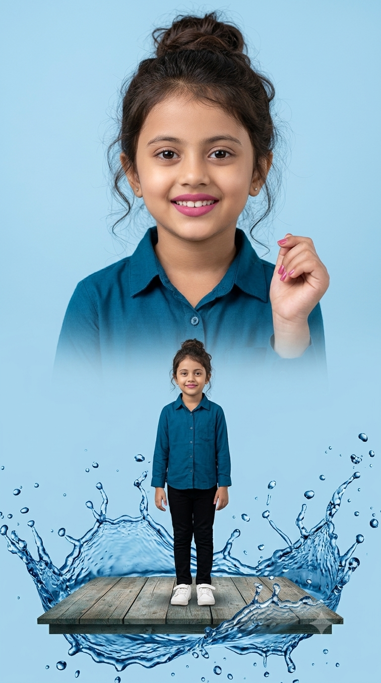 8K Ultra Realistic South Indian Baby Girl Composite Portrait with Water Splash Original