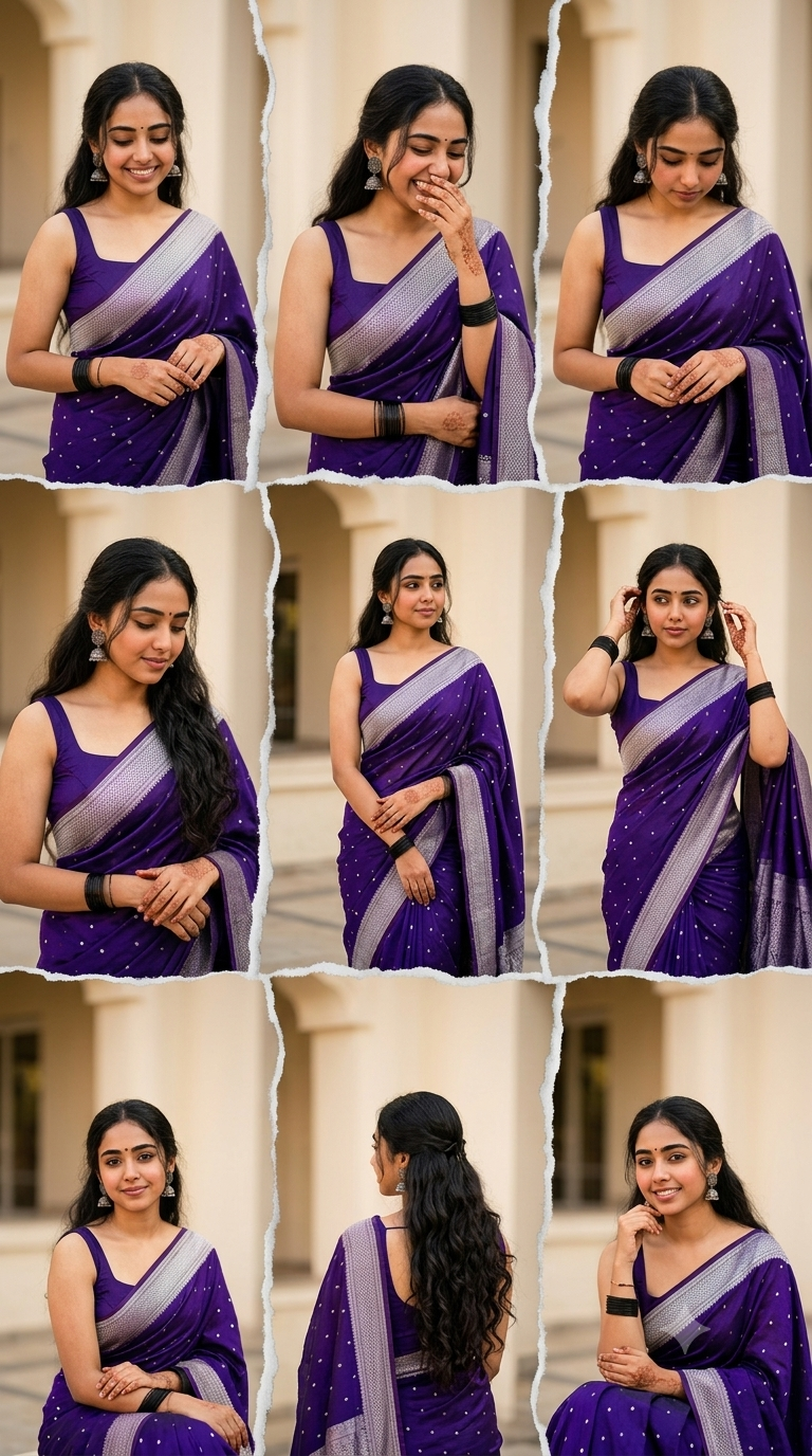 Ultra-Realistic Indian Ethnic Saree Portrait Collage AI Image Prompt Original
