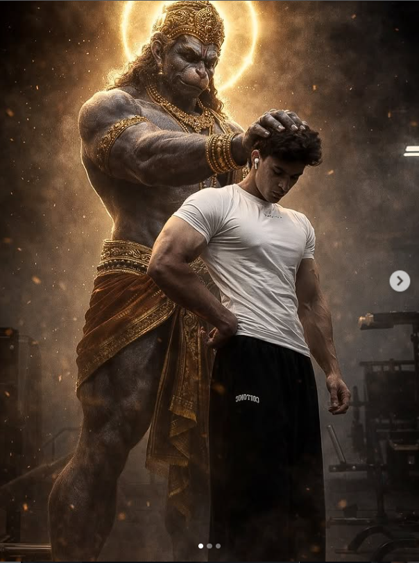 Ultra-Realistic Lord Hanuman Blessing Portrait with Divine Cinematic Aura Original