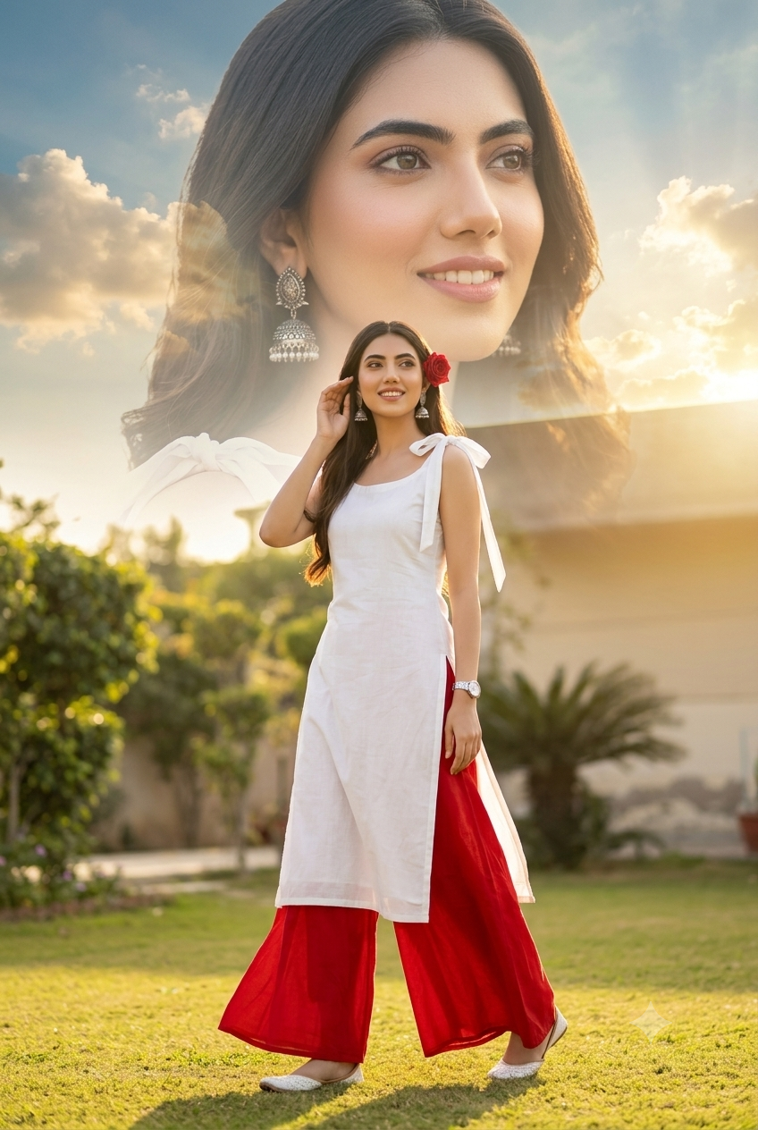 Cinematic Bollywood Full Body Portrait with Sky Double Exposure AI Image Prompt Original