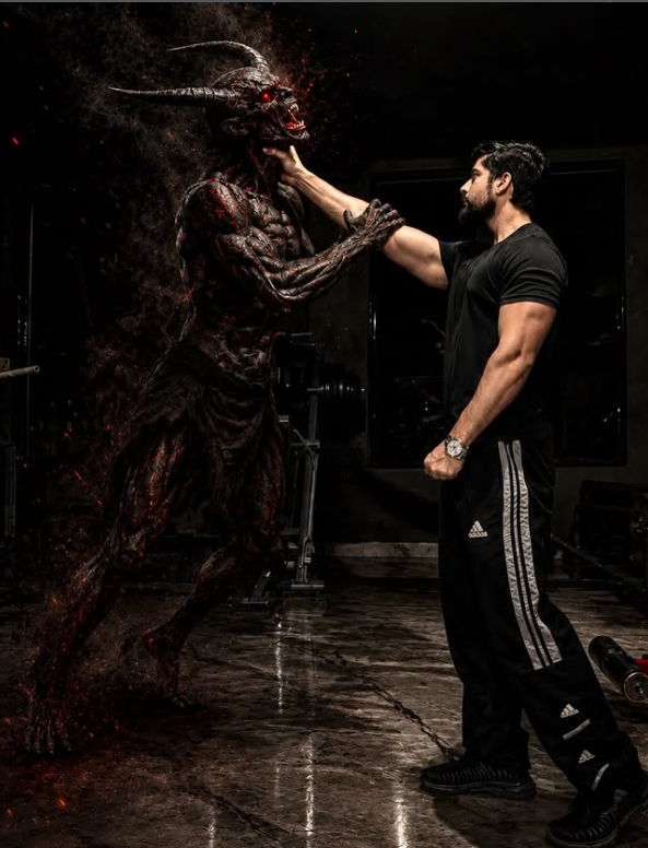 Ultra Realistic Cinematic Gym Battle with Demonic Devil AI Image Prompt Original