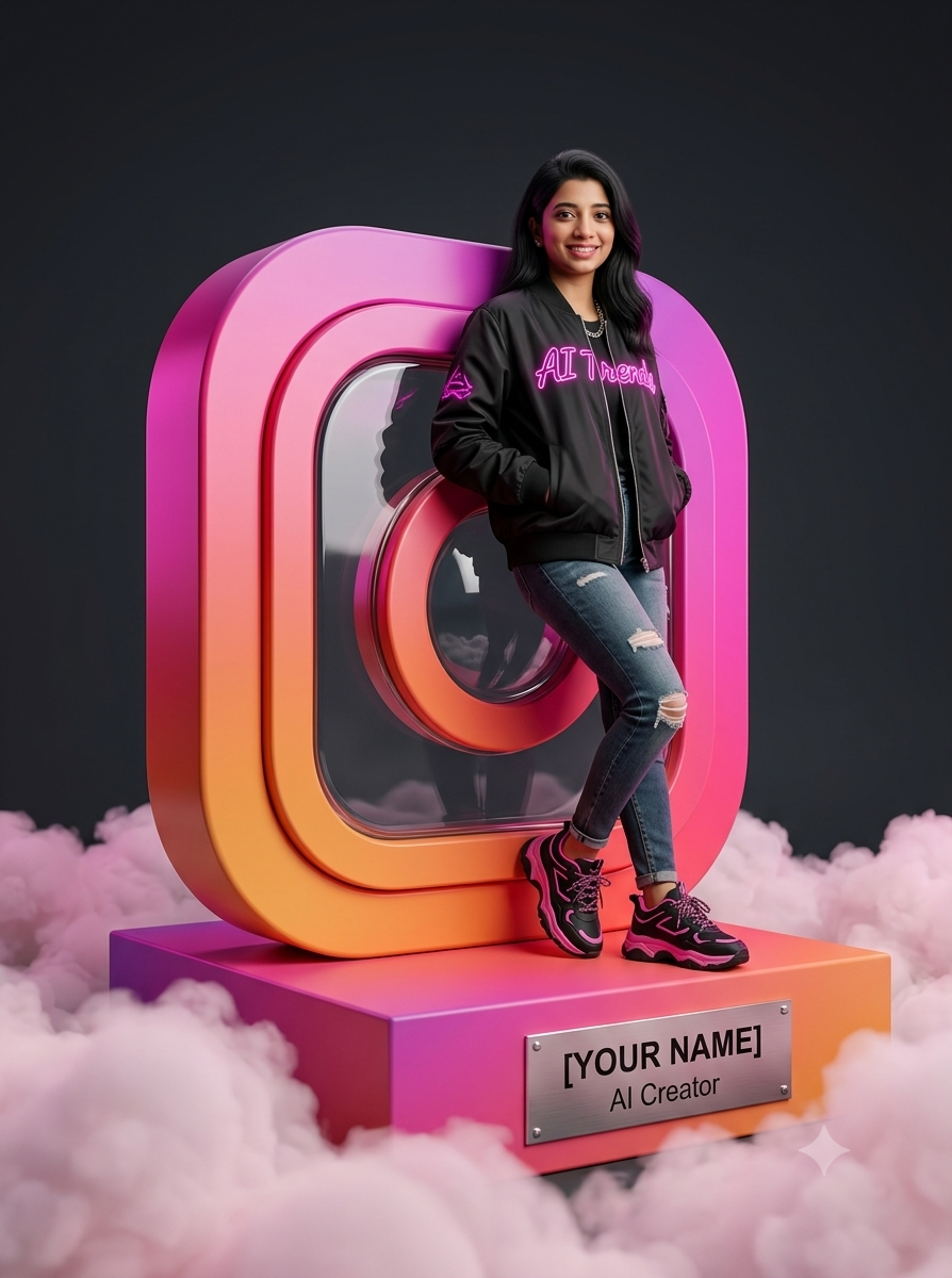 Hyper-Realistic Instagram Creator 3D Portrait with Custom Face and Neon Branding Original